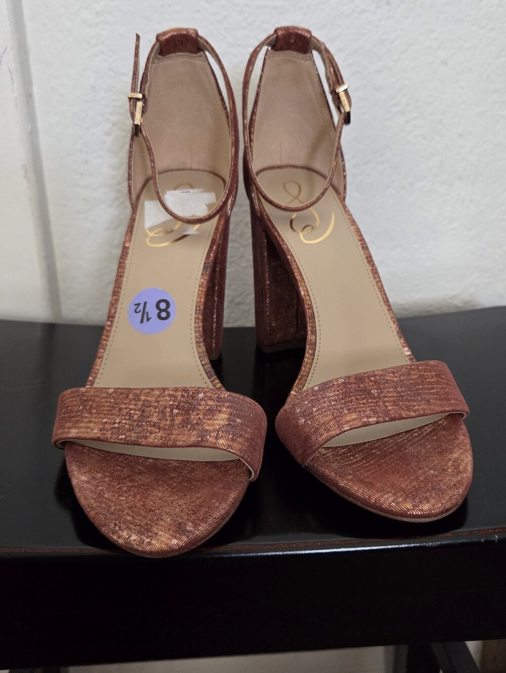 NEW Sam Edelman Yaro Block Heel Sandals Rust Pink Metallic - Size 8.5
